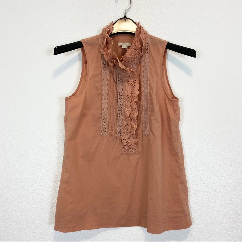 J. Crew Coral Eyelet Ruffle Neckline Blouse Size 2